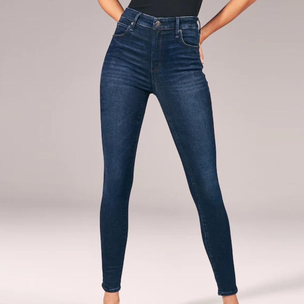 Abercrombie & Fitch High Rise Ankle Skinny Jeans (Dark Wash)
